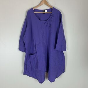 On The Plus Side By Making It Big 2X Purple Cotton Tunic Top Asymmetrical Blouse